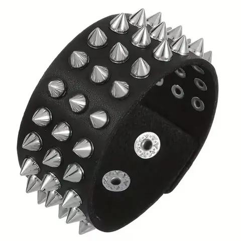 Gothic Punk Rock Style Faux Leather Bracelet with Metal Studs, Adjustable Buckle Closure, Unisex Fashion Accessory for Daily Wear Adjustable Strap Bracelets, Fashion Modern Accessories, Gothic Jewelry, Fashionable Jewelry, Fashion Cool Accessories