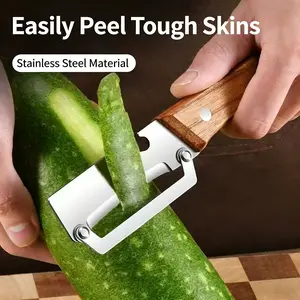 Premium Vegetable Peeler with Wooden Handle and Bottle Opener Stainless Steel Blade Kitchen Tool for Fruit Apple Potato Pumpkin Papaya Zucchini