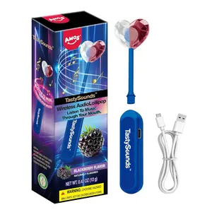NEW Amos TastySounds Wireless Audio Music Lollipop - Bone Conduction Music Lollipop with Natural Blackberry Flavor, Private Listening Experience, Premium Gift Packaging for Tech Lovers & Adults (1 Pack)