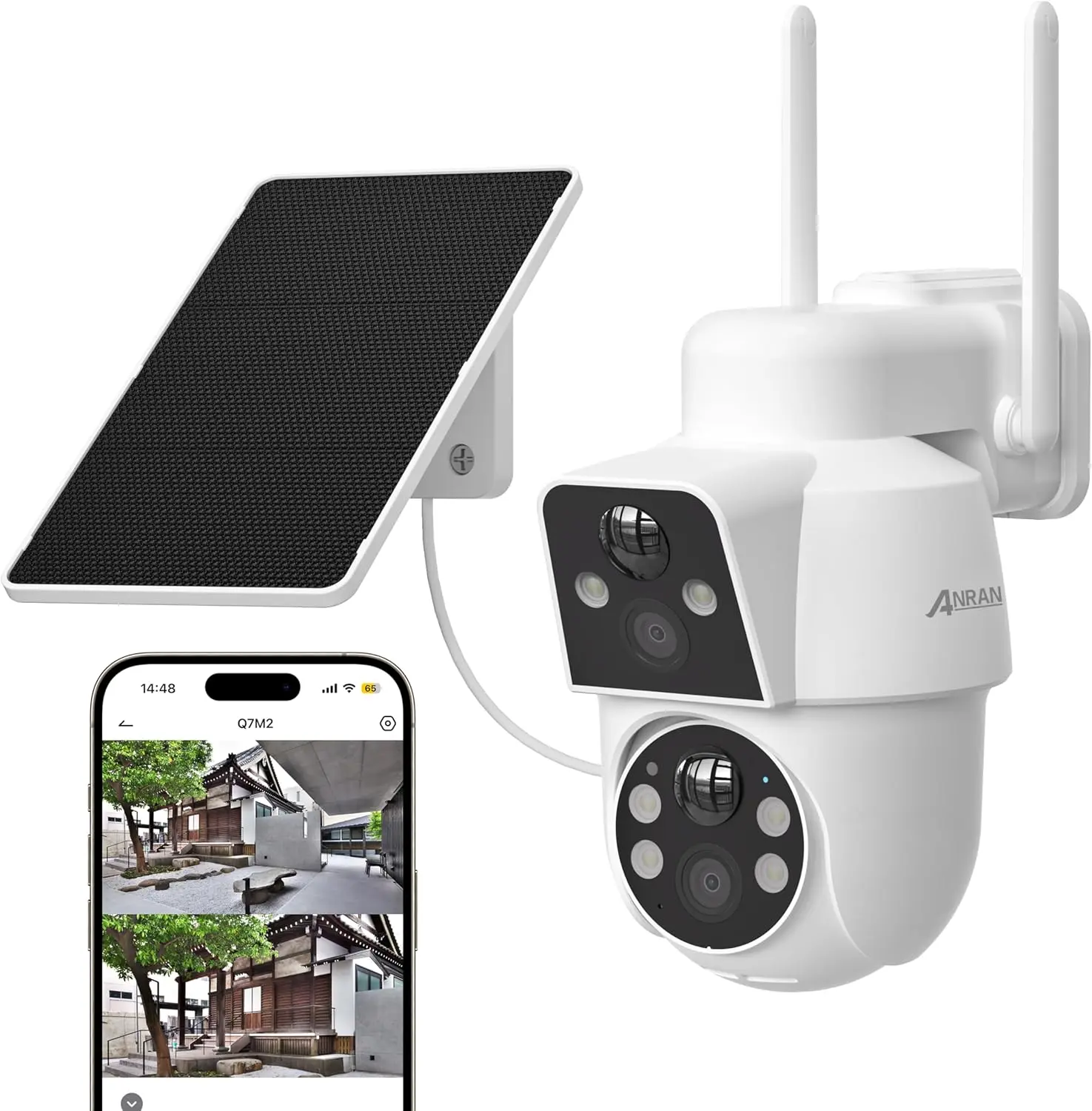 Anran Dual-Lens Solar Security Camera 2.4GHz WiFi 1080P Wireless Outdoor Color Night Vision PIR Motion Detection 2 Way Audio IP65 Weatherproof, Home Security Camera System, Solar Cctv, Wi-Fi