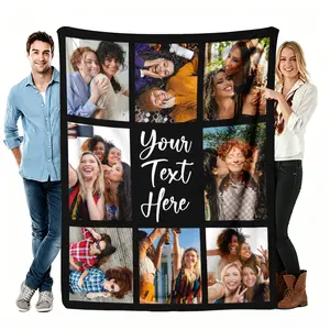 Custom Photo Throw Blanket, Personalized 9 Grid Picture Flannel Blanket, Soft Cozy Warm Throw, Your Text Here Design, DIY Gift for Best Friend Her, Birthday Bachelorette Cute Couch Bedroom Decor ﻿