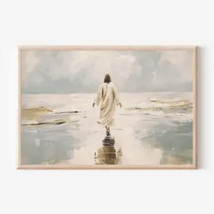Jesus Christ Walking on Water, Christian Art, Jesus Portrait, I Will Walk With Christ LDS, Jesus Oil Painting Unframed