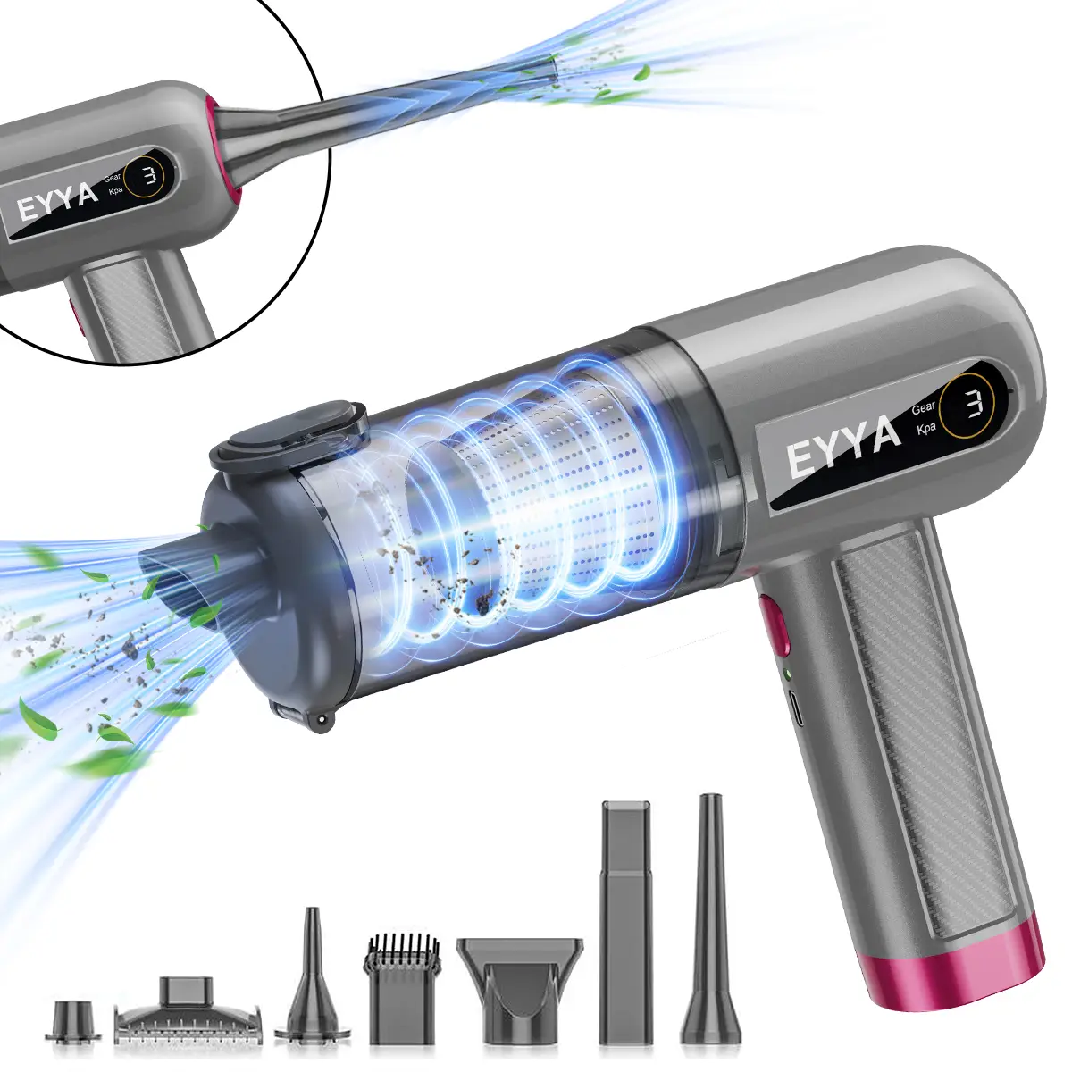 Handheld Cordless Car Vacuum Cleaner, 15000PA Portable Cordless High Power Air Duster, 3 Speeds, Digital Display, Multi-Function Vacuuming for Home, C