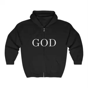 God Graphic Zip-Up Hoodie for Spiritual Comfort, Perfect for Church, Faith Events, Gift for Believers, Cozy Casual Wear