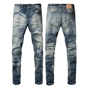 Jeans brand Jeans Men's Jeans Casual Comfort Holes Fashionable Straight Skinny Slim Fit Jeans, Ripped Stretch Jeans Denim Pants  36 size discount jeans