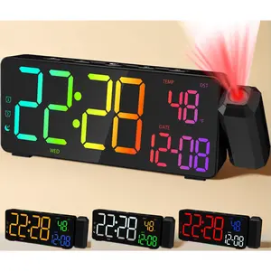 Projection Alarm Clocks, RGB Desk Clock with 180°   Rotatable Projector 15 Color Display, Date Temperature and Weekday, DST, Snooze, Ambient Lighting for Living Room,Bedroom Bedside Office Decor