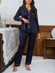 Women's Satin Pajama Set, Hollow Out Blouse & Loose Pants, Soft Comfortable Sleepwear, Elegant Ladies' Homewear, Spring & Fall