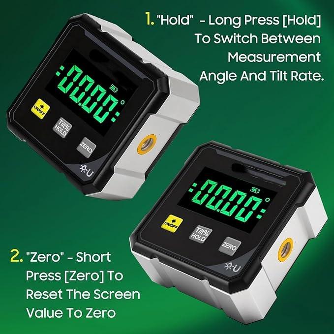 Digital Angle Finder — Protractor Tool | 4×90° High Precision | Magnetic Base | Large LED Display | Ideal for Woodworking, Metalworking, Construction, and DIY Projects