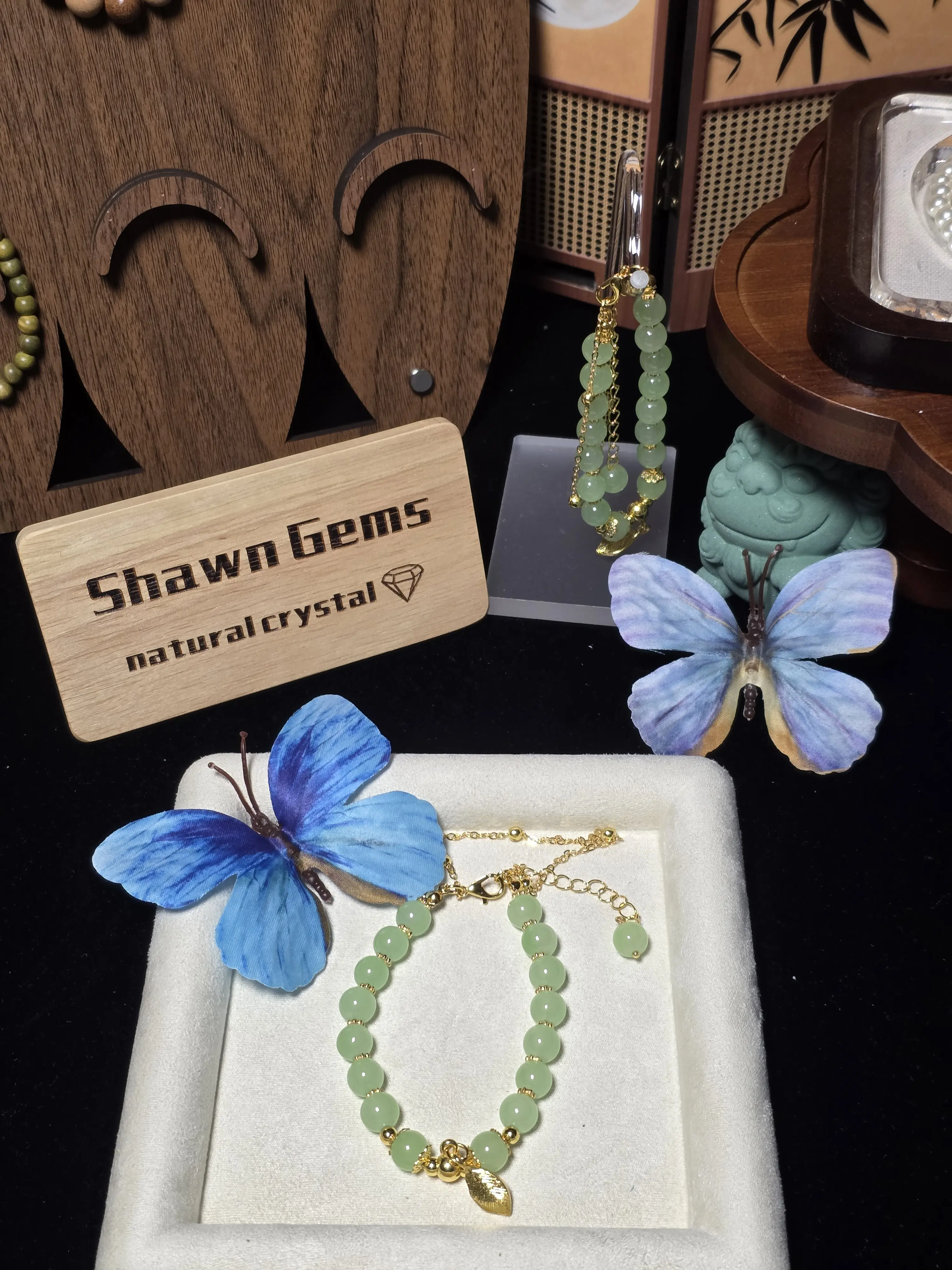 Handmade 6mm Natural Nephrite Jade Leaf Charm Statement Bracelet - Gold Aesthetic Unisex Adjustable Beaded Bangle, Lobster Clasp, Auspicious "Sui Sui Ping An" Symbol, Attract Prosperity, Daily Wear, Limited Stock (Only 3 Available) Fashion Costume Jewelry
