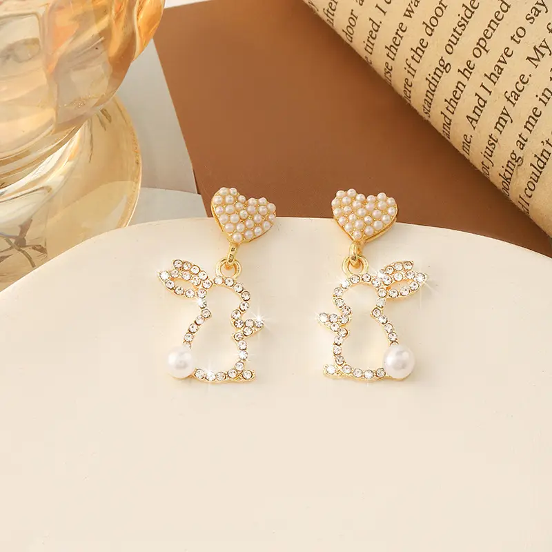 Cute Easter Acrylic Bunny Earrings, Adorable Animal Bling Flower Small Rabbit Funny Ear Decorations, All Seasons Elegant Jewelry