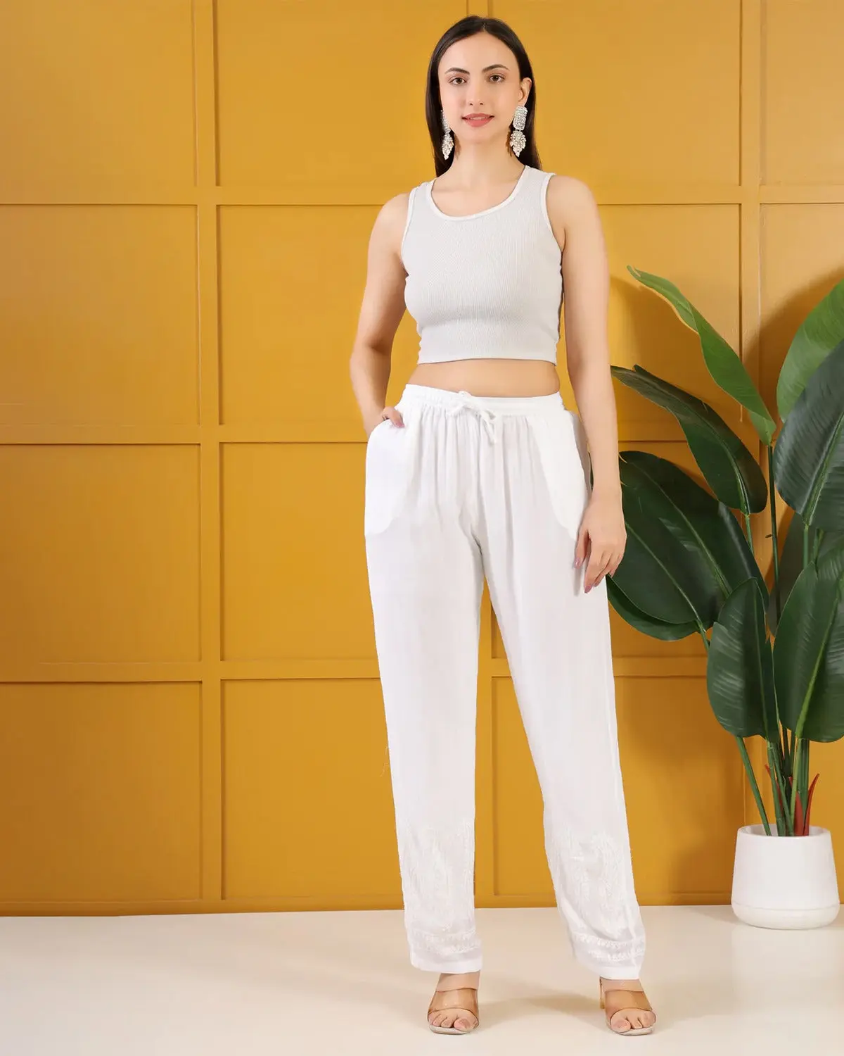 Safa Georgette White Chikankari Pants