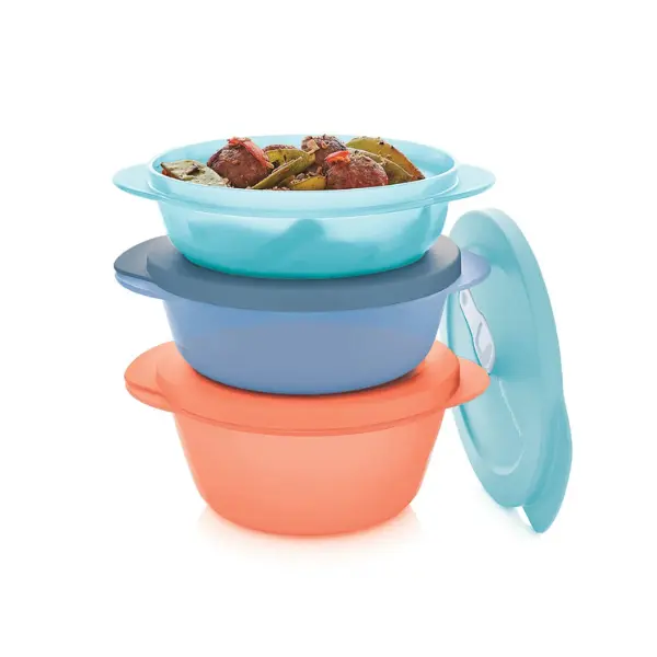 Tupperware CrystalWave PLUS Round Set - Microwave Safe, Leakproof, Stackable Lunch Boxes with Stain Guard Coating, Compact Pressure Lock Bowl with Lid Food Containers for Meal Preps for the Week, Microwave Meals
