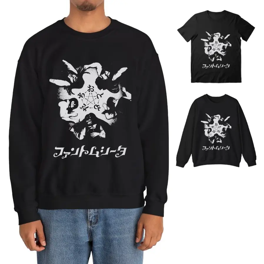Phantom Siita Japanese Band Merch, Retro Horror Idol Black Tee, Scary Halloween Costume Men's Sweatshirt, Cotton Menswear Top, Streetwear, Casual Crewneck Tshirt