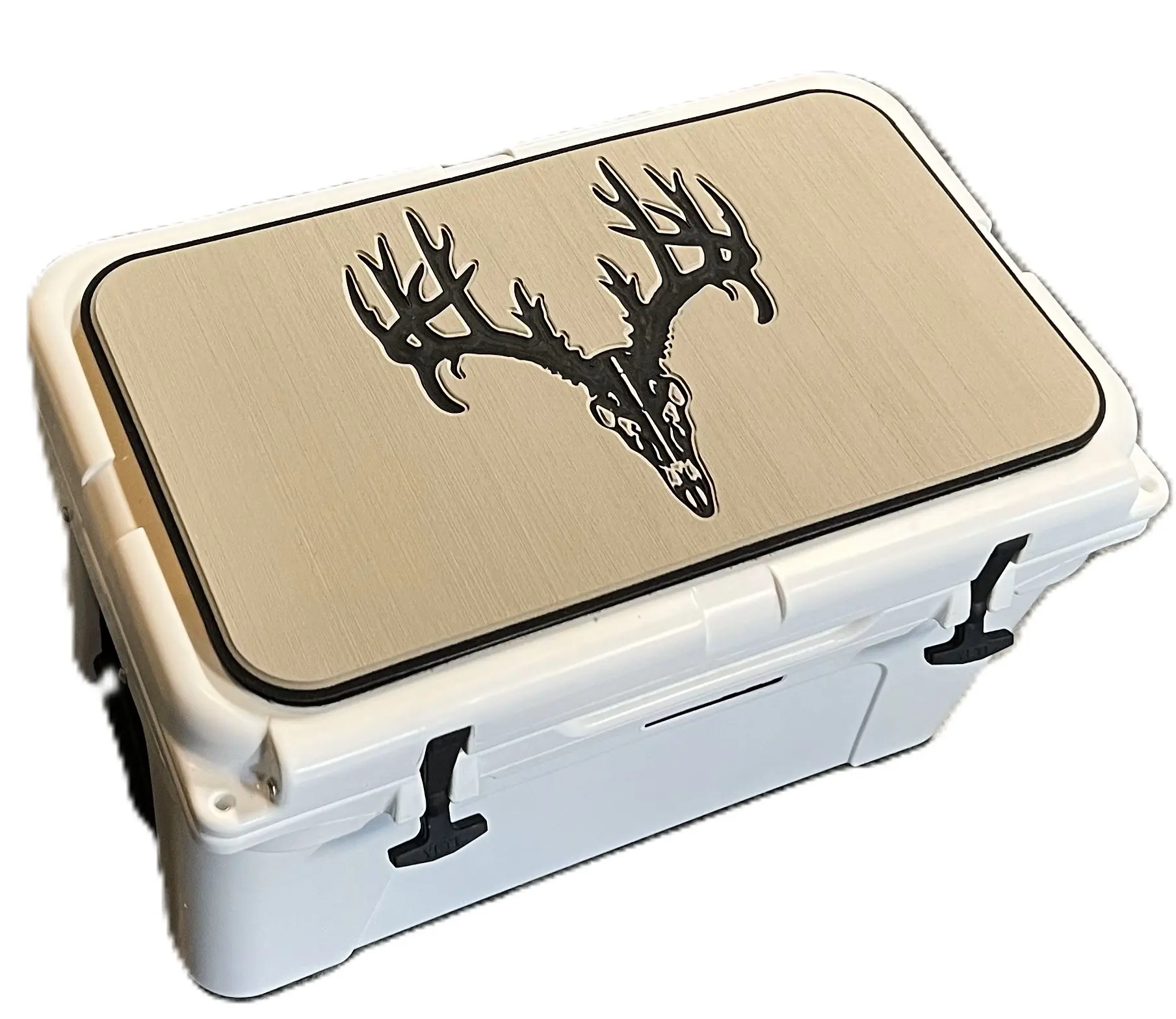 YETI Tan/Black Cooler Pad with Deer Euro Skull, Non-Skid PE Marine Foam Mat - Peel-and-Stick Cooler Accessories for Tundra, Roadie, Haul