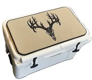 YETI Cooler Pad with Deer Euro Skull Logo - Tan/Black Mat - Fits YETI Tundra Cooler Lid - Peel and Stick Application - 3M Adhesive - Camping Accessories
