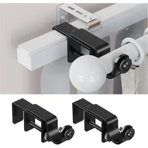 Over Blinds Curtain Rod Brackets – Fits Standard 1–2" Headrails – No Drill – Black 2 Pack