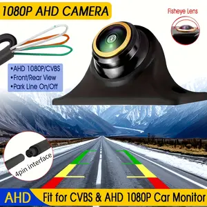 Universal Front/Side/Rear View Camera Fisheye Backup Camera Parking Guide Lines Surface Mount AHD1080P/CVBS 4Pin Night Vision for SUV Pickup Camper Tractor Van Truck RV Easy Installation, Vehicle Security Camera, Compact Design, Durable Construction