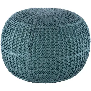 Dita Handknitten Outdoor Pouf, Aqua