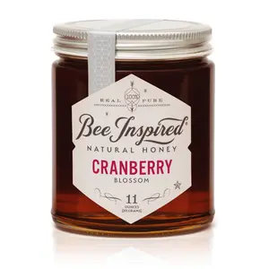 Bee Inspired Raw Cranberry Honey - Pure Harvested in Massachusetts, Sweet Tangy Flavor, Kosher Certified, 11 oz