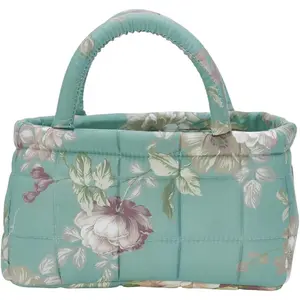 Small Quilted Storage Baskets, Fabric Organizer Basket with Handles for Shelves, Portable Handheld Baskets for Diapers, Underwear (A-Light Blue 1, S)