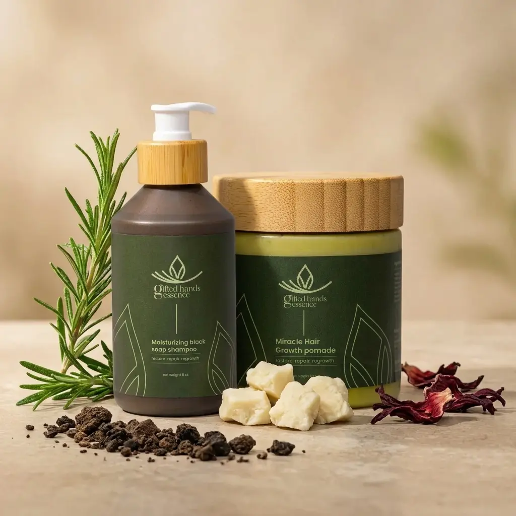 Gifted Hands Essence Moisture & Care Duo | Black Soap Shampoo & Hair Pomade