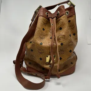 Pre-owned MCM Canvas Shoulder Bags Brown Visetos drawstring shoulder bucket bag