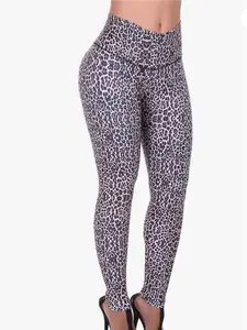 Leggings LA LEONELA Lift Tail Leopard Print with Invisible Powernet Girdle Inside, Designed to Highlight Your Physical Beauty and Compress Your Abdomen, Disguise Sagging & Cellulite, Non See-through Womenswear Bottoms