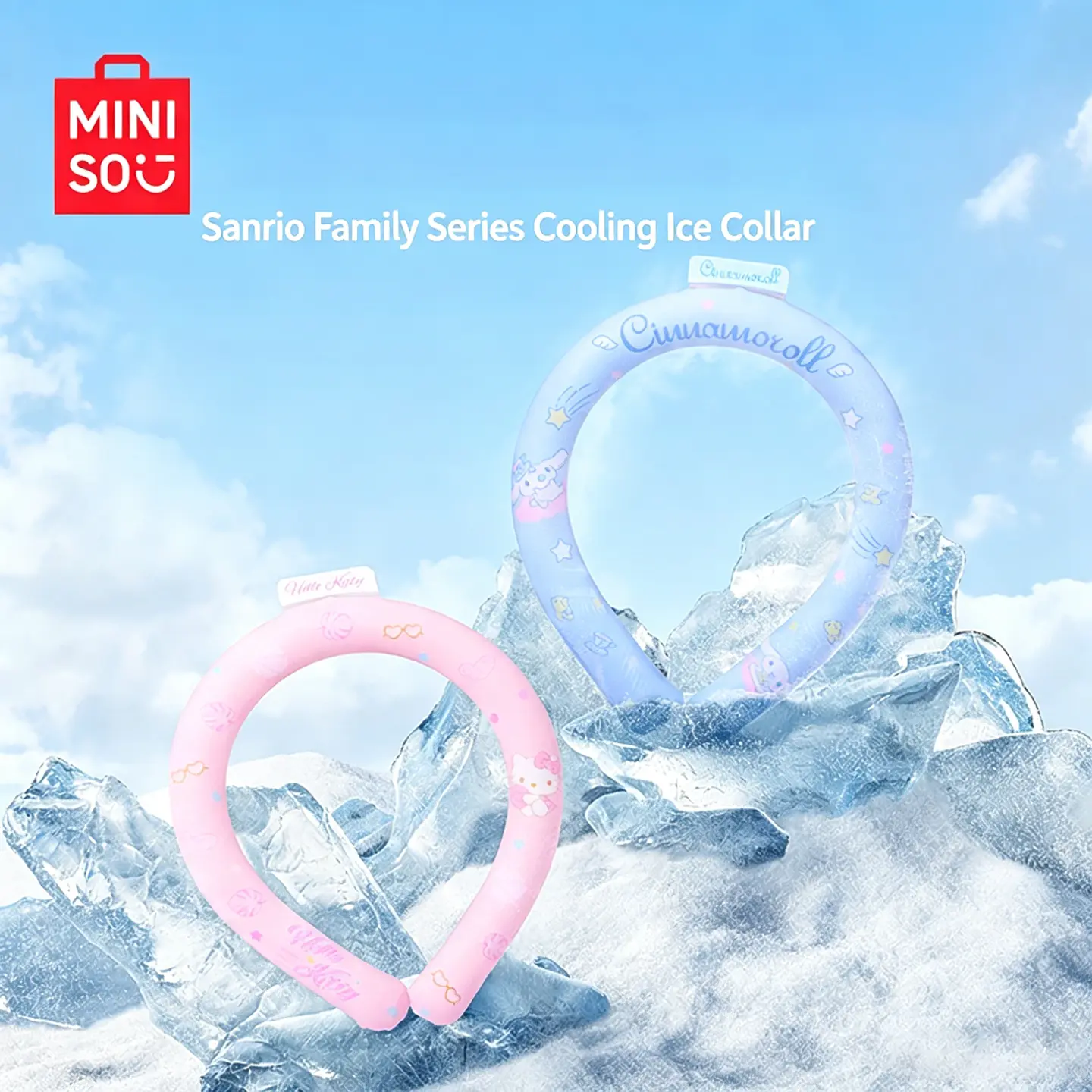 MINISO Hello Kitty & Cinnamoroll Lightweight Neck Ring Cooler with Storage Bags, Reusable Wearable Cooling Collar for Cold Relief, Instant Cold Wrap for Outdoor Users, Summer Hot Weather Use
