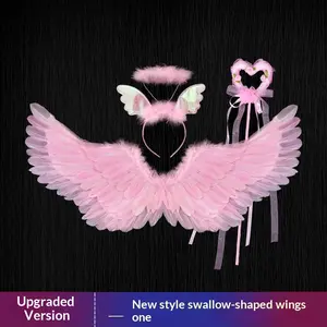 Pink Feather Wings Elf Fairy Back Decoration Internet Celebrity Photo Role Play Glowing Stage Performance Props Upgraded Version New Style Swallow Shaped Wings