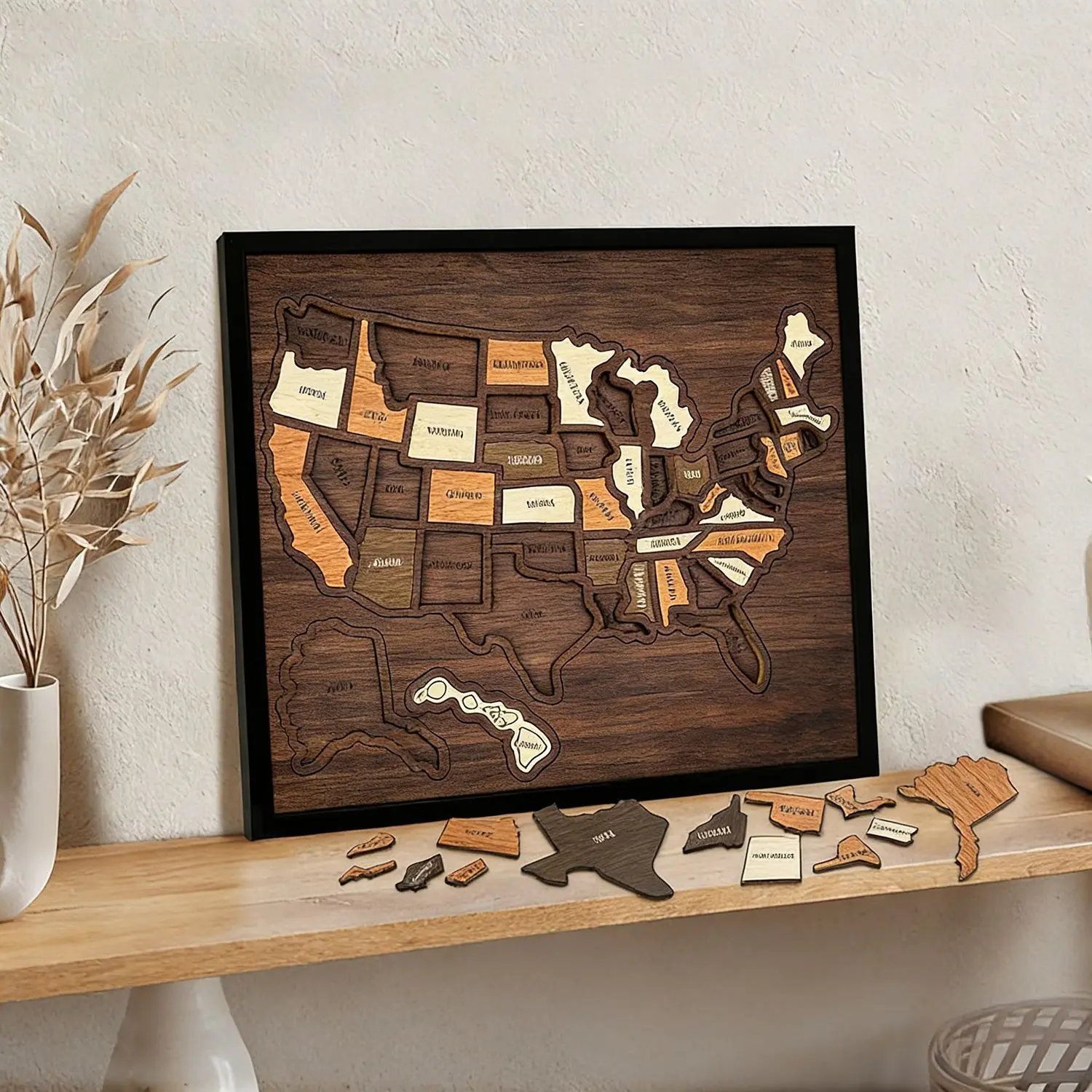 3D Wooden USA Travel Map Puzzle - Wooden Frame Jigsaw, Artistic Hanging Wall Ornament, Educational Geography Gift for Home & Classroom, Wooden Frame Puzzle, Puzzle Wooden Jigsaws