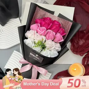 Artificial Rose Bouquet, 1 Set 18 Roses Flower Bouquet with Gift Box, Creative Gift for Mother, Wife, Friend, Party Decoration Supplies, Teacher Gifts