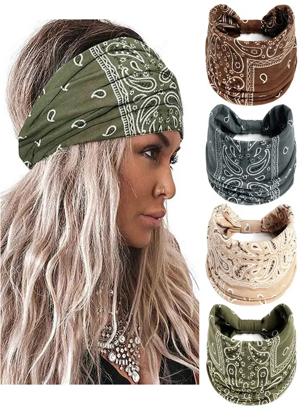 Scettar 9er-Set Stirnbänder Für Frauen – Bohemian Headbands, Breite Headwraps Für Yoga, Alltag, Elastisch (verschiedene Muster)