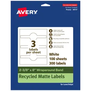 Avery Recycled Matte White Labels,  2-3/8" x 8" Wraparound