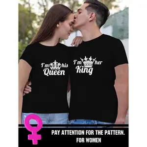 Couple Pattern Love Crown Printed T Shirt Men Summer Casual Short Sleeve Tee
