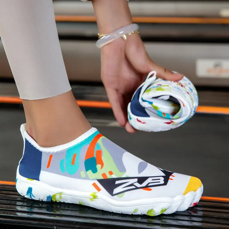 Women's Random Pattern Water Shoes, Breathable Fabric Upper Water Shoes, Soft Sole Swimming Shoes for Indoor Outdoor Wear