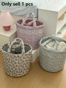 Portable Foldable Storage Basket with Floral Pattern, Fabric Organizer for Home Organization, Casual Style, All Seasons Use