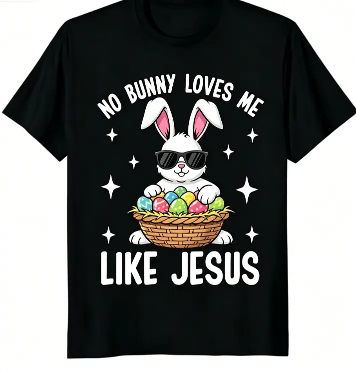 No Bunny Loves Me Like Jesus Cute Easter Bunny Graphic T-Shirt, Christian Faith Easter Short Sleeve Tee, 100% Cotton, Unisex Fit Men Women