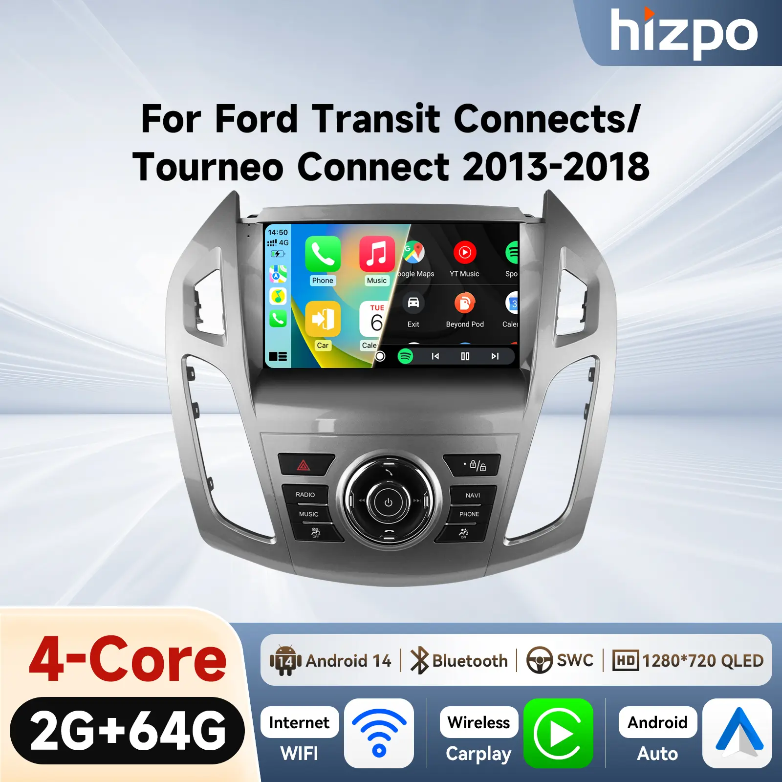 Car Radio Multimedia Head Unit Video Player for Ford Transit Connect Tourneo 2013 -2018 Wireless Android auto Upgraded Wireless Carplay with WiFi