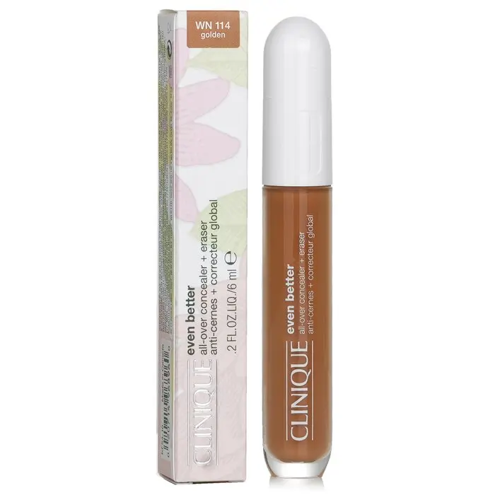 Clinique Even Better All Over Concealer + Eraser - # WN 114 Golden, Sensitive Long-Wear Concealer & Foundation with Eye Bag Erasing, Blurring Finish & Creaseless Formula, Compact Double-Ended Concealer & Foundation