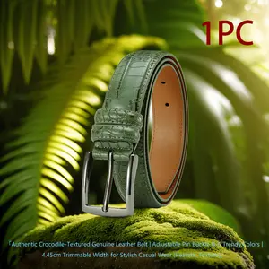 1pc Men's Genuine Leather Belt with Realistic Crocodile Texture - Adjustable Pin Buckle, 6 Colors, 1.75" Trimmable Width for Stylish Casual & Formal Wear, Versatile Wardrobe Staple, Sleek Fashion Accessory, Highquality Craftsmanship, Profes