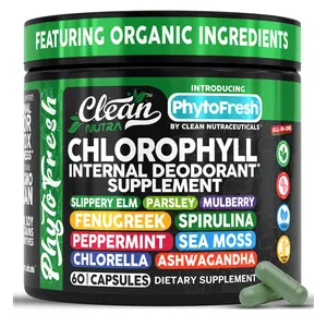 Clean Nutra Chlorophyll Internal Deodorant Supplement with Slippery Elm, Spirulina, Sea Moss, Ashwagandha & Peppermint for Daily Detox & Digestive Support - Phyto Fresh