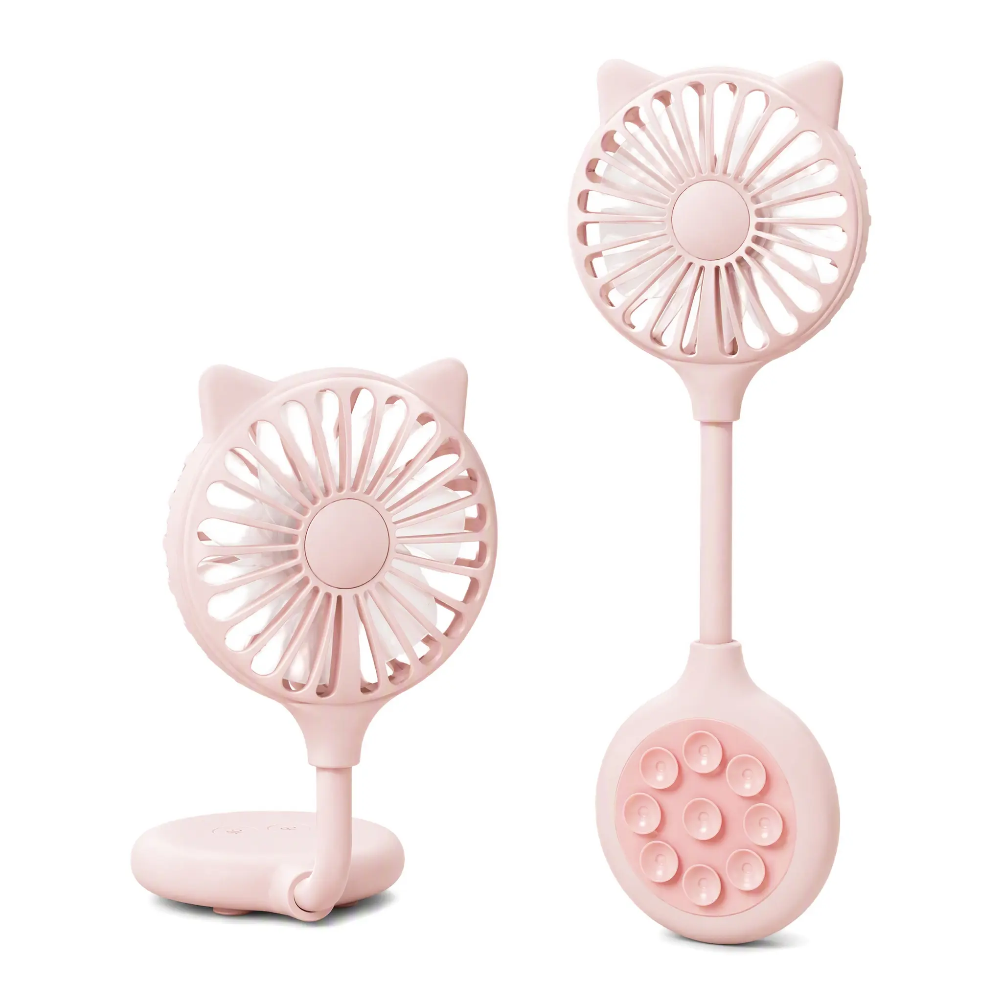 Cute Cat-Ear Mini Suction Cup Desk Fan, USB Rechargeable Portable Personal Cooling Fan with Flexible Adjustable Gooseneck, 3-Speed Wind, Silent Operation for Bedroom, Office Desktop Summer Household Cooling Gadget