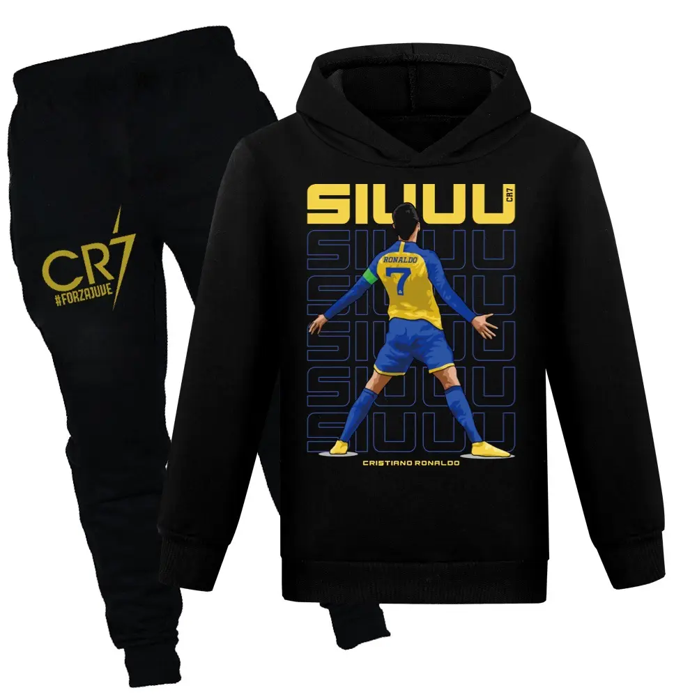 Boys' 2-Piece Athletic Tracksuit - Long Sleeve Cotton Outfit with Star Graphic Hoodie & Pants, Suitable for 6-7y, 11-12y, 13-14y, All Season Football Wear, Chest