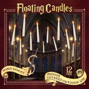 Halloween Decorations 12 Pcs Floating Candles with Wand Magic Flickering Warm Light LED Candles