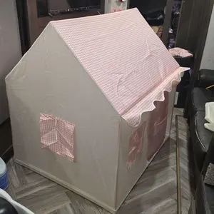 Unisex Pretend Play Castle, Kids' Play Tent Playhouse, Indoor Playhouse | Pink/Yellow Optional | With Windows/Curtains/Door Curtain & Storage Bag | Kids' Secret Base & Sleep Tent | Holiday Gift for Birthday/Christmas | No Accessories or Lights Includ