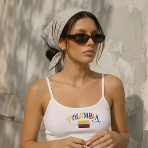Colombia Flag Embroidered Crop Tank Top, Colombian Baby Tee, Soccer Fan Shirt, Y2K Aesthetic Top, Gift for Her