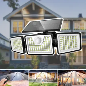 Solar Outdoor Lights 2500LM Security Lights, 3 Heads Dimmable SpotLights with 3 Modes, IP65 Waterproof Garden Night Light，Safety Light