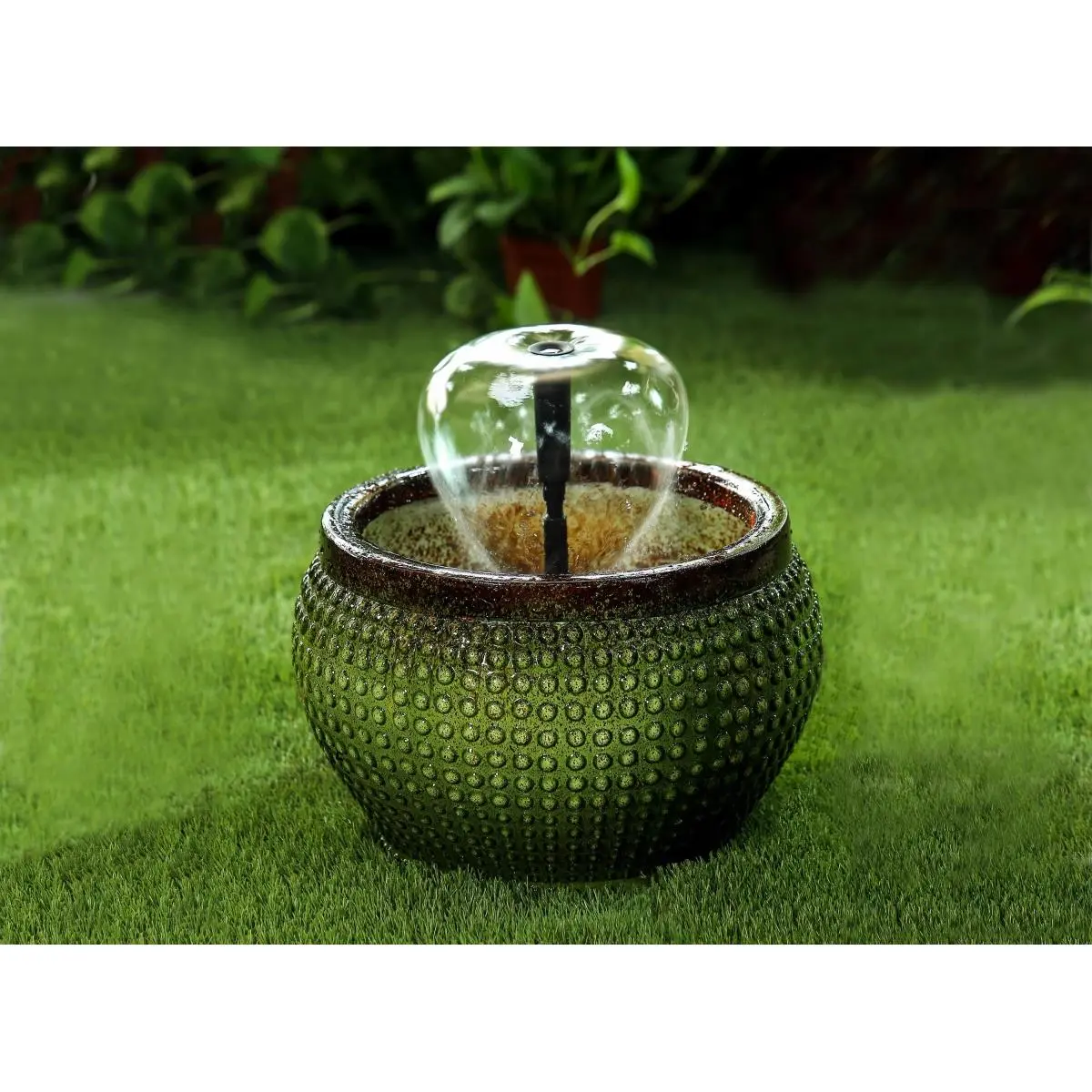 212 MAIN Green Polyresin Durable Outdoor Feeder Fountain - Unique Shape Design, Side Sprayer Nozzle, Easy-Care for Dogs & Cats