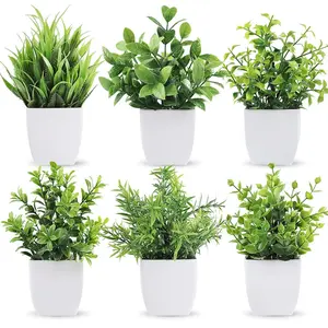 6 Packs Small Fake Plants Artificial Plants in Pots for Home Bthroom Bedroom Living Room Decor Indoor Green