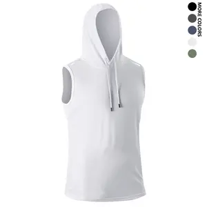 Men’s Ice Silk Hooded Sleeveless Vest – Quick Dry, Breathable Sports Fitness Wear; Running Training Hooded Vest